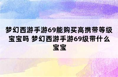 梦幻西游手游69能购买高携带等级宝宝吗 梦幻西游手游69级带什么宝宝